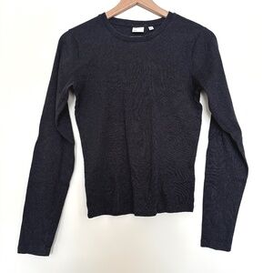 Aritzia TNA HomeStretch Rib Longsleeve Crewneck in Heather Admiral